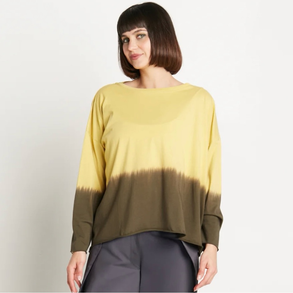 PLANET Pima Cotton Dip Dyed Luxury Boxy Tee Yellow/Brown One Size